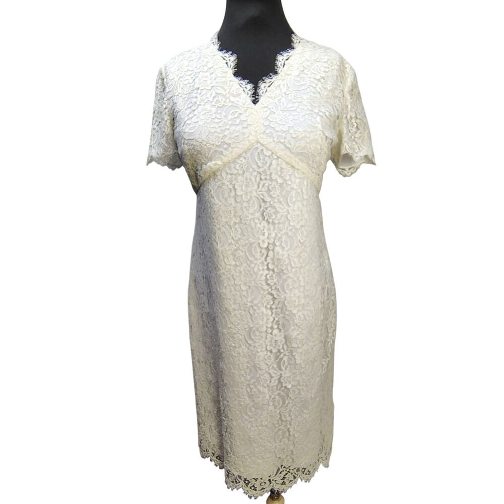 Linda Allard Ellen Tracy White Lace Scallop Fringe Sheer Size 10 Cottagecore Bo